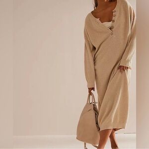 Free People Waffle Knit Midi Dress – Neutral Beige